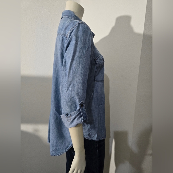 Blue Chambray Button Front Long Sleeve Button Up Shirt - Picture 3 of 9